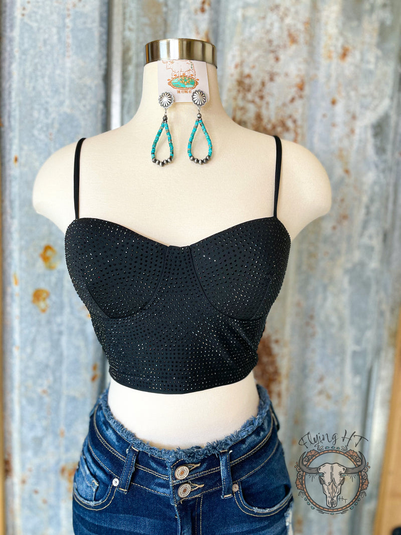 Black Rhinestone Bralette