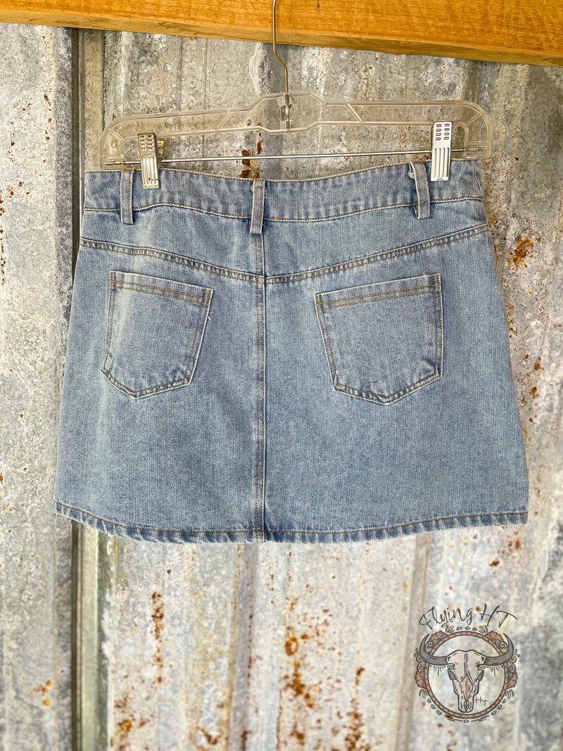 Rhinestone Detail Denim Skirt