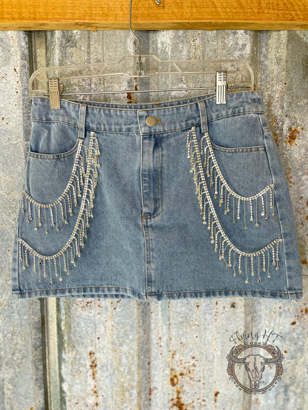 Rhinestone Detail Denim Skirt