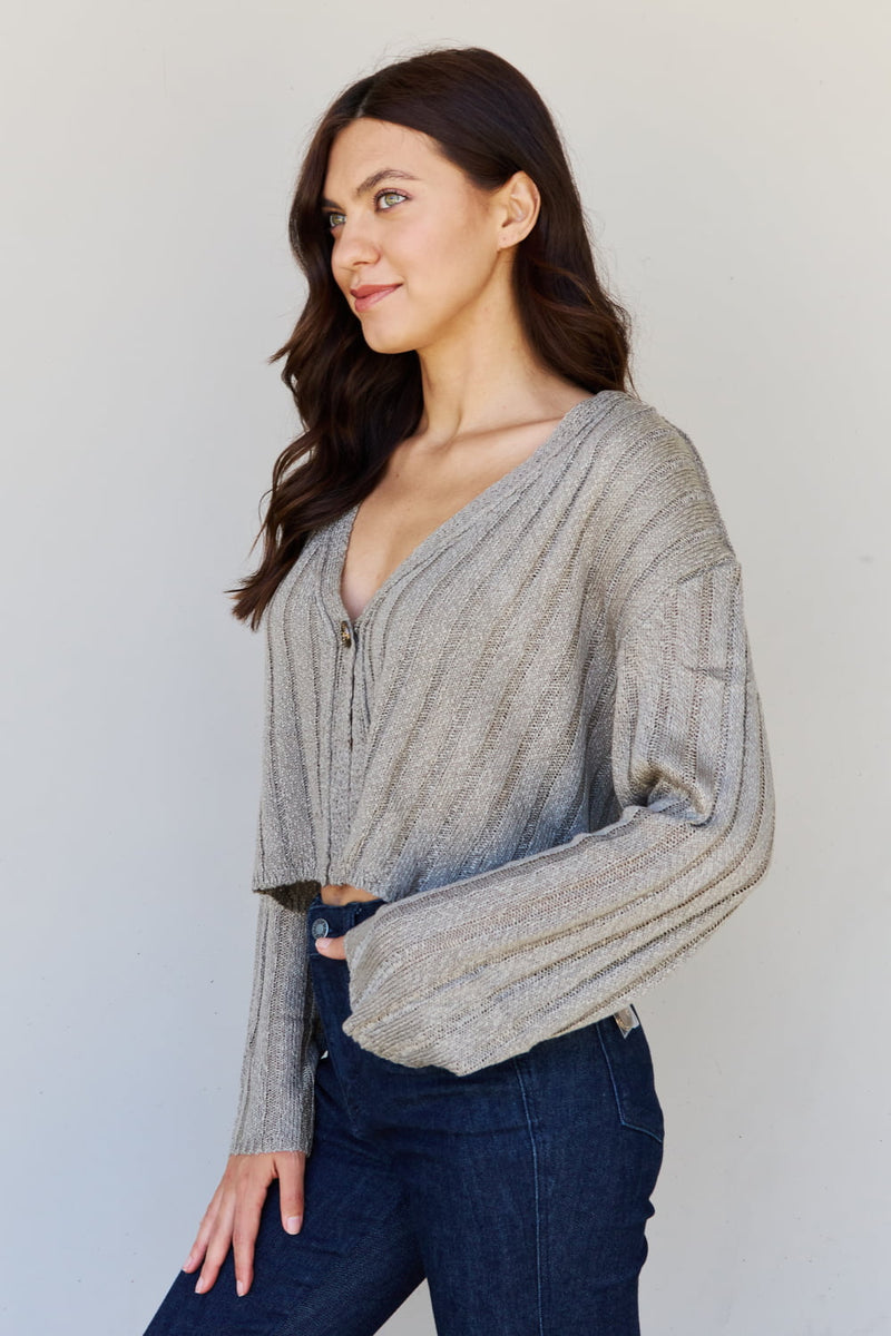 Hear Me Out Semi Cropped Ribbed Cardigan in Sage