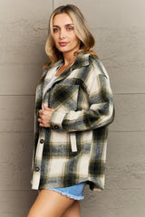 The Fireplace Oversized Plaid Shacket in Olive
