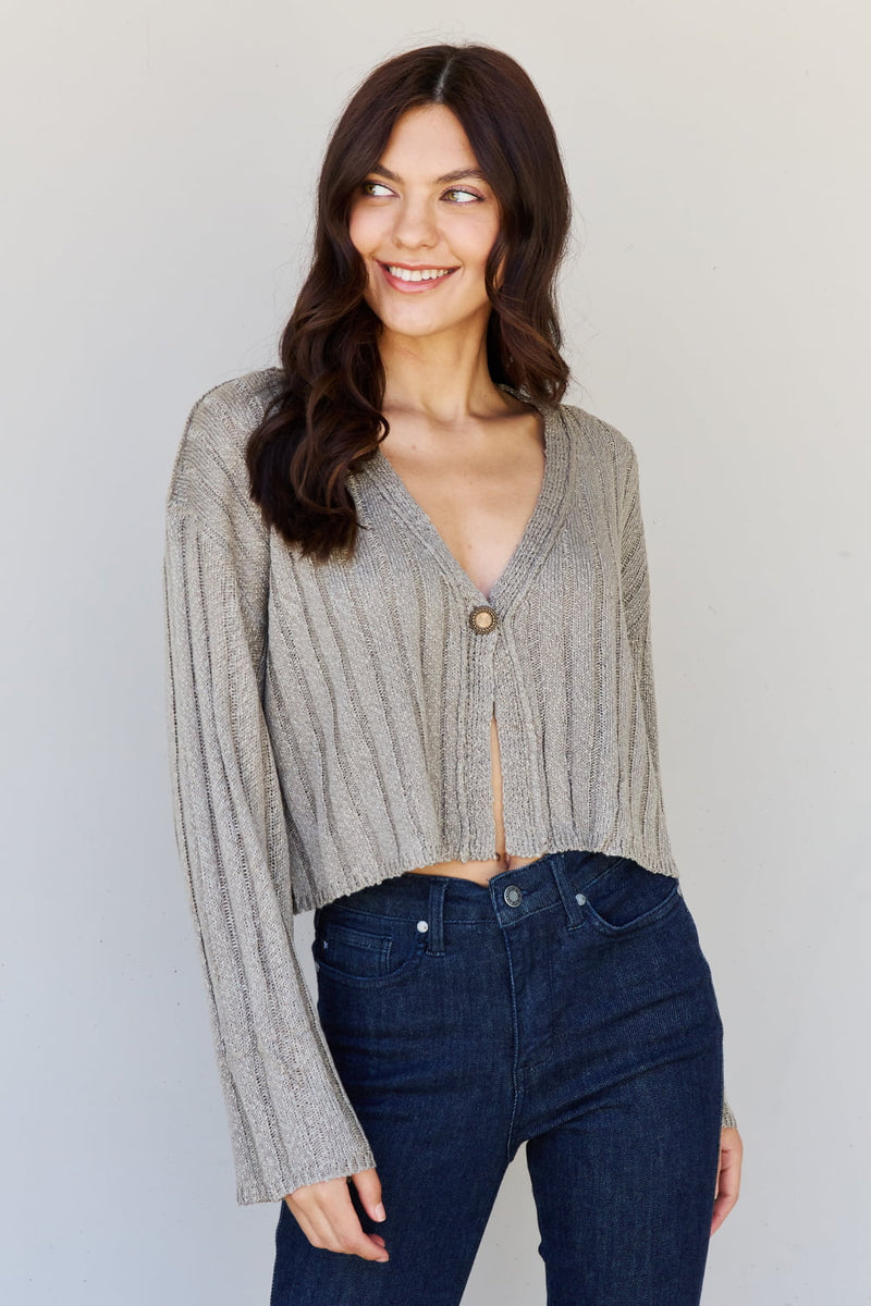 Hear Me Out Semi Cropped Ribbed Cardigan in Sage
