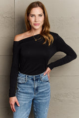 Fall For You Full Size Asymmetrical Neck Long Sleeve Top