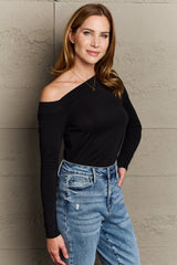 Fall For You Full Size Asymmetrical Neck Long Sleeve Top