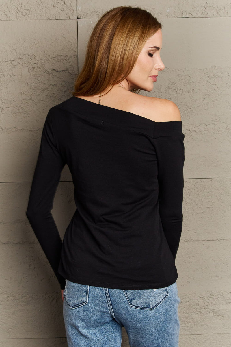 Fall For You Full Size Asymmetrical Neck Long Sleeve Top