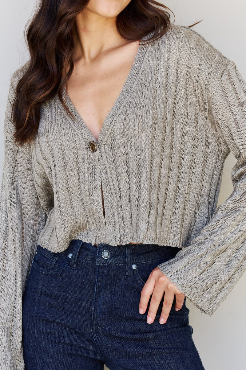 Hear Me Out Semi Cropped Ribbed Cardigan in Sage