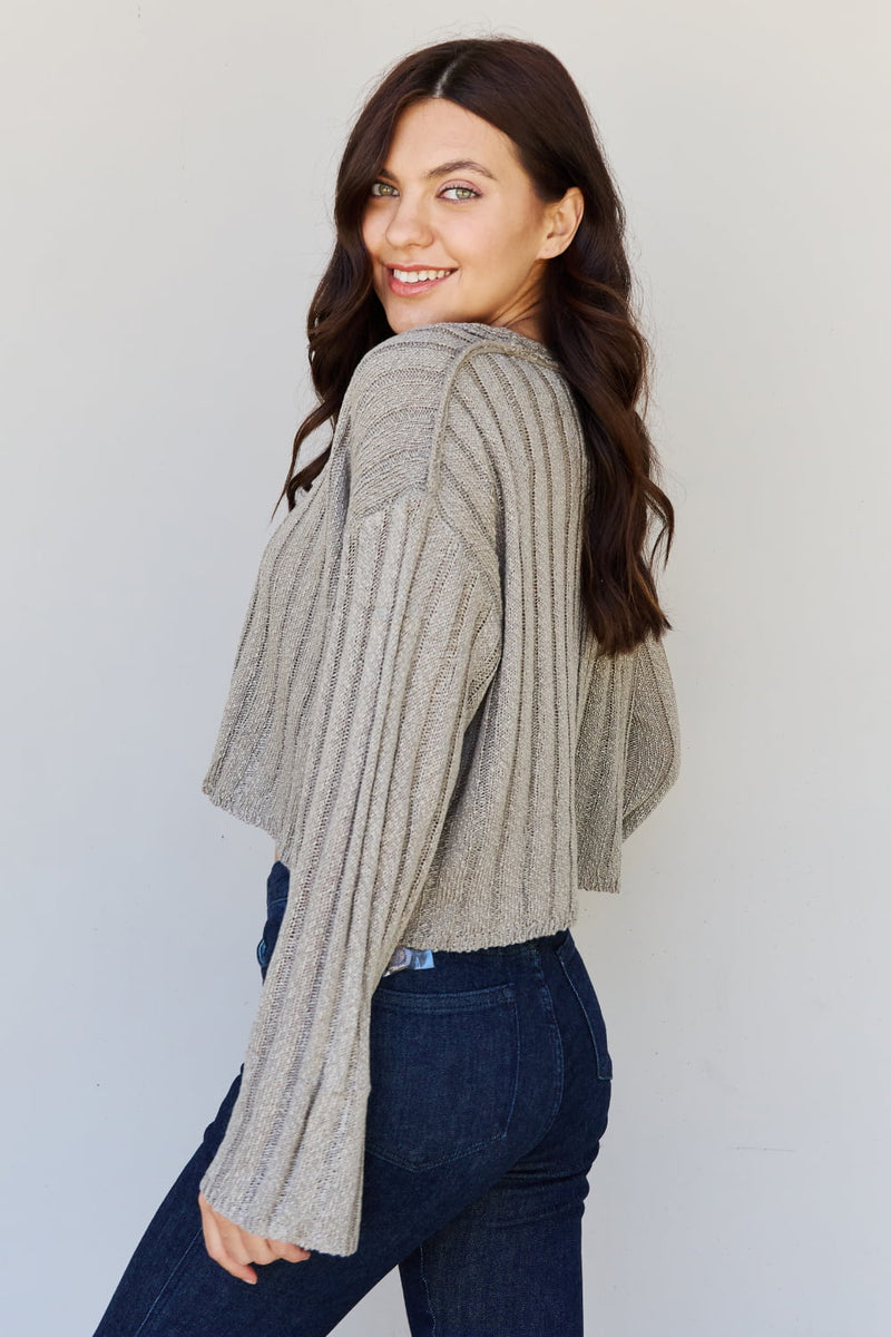 Hear Me Out Semi Cropped Ribbed Cardigan in Sage