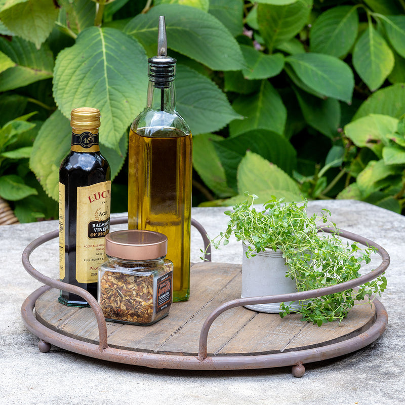 Round Wood Tray with Handles