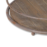 Round Wood Tray with Handles