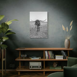 B&W Longhorn Bull Vertical Canvas