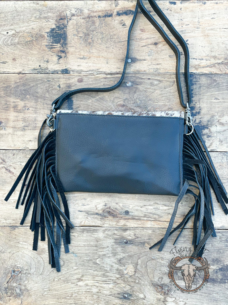 Cowhide Envelope Crossbody- Black