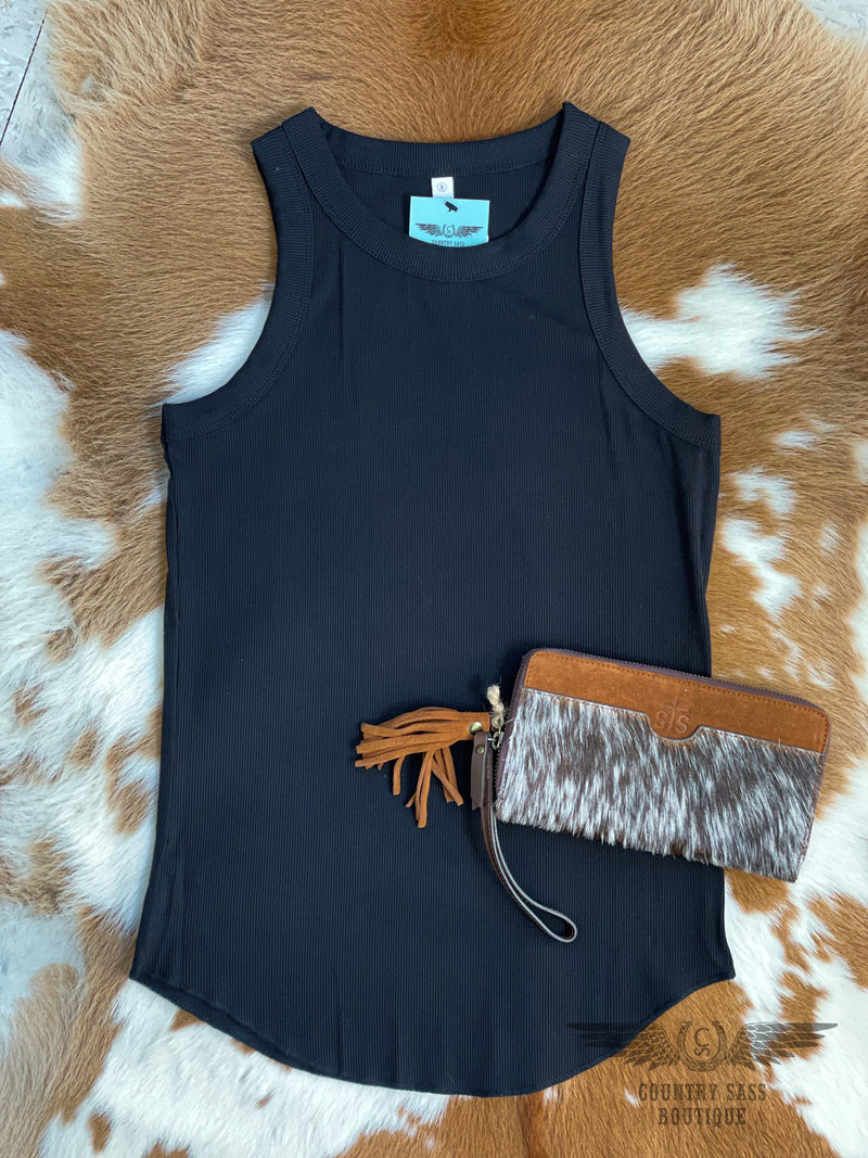 Sara Black Ribbed Tank