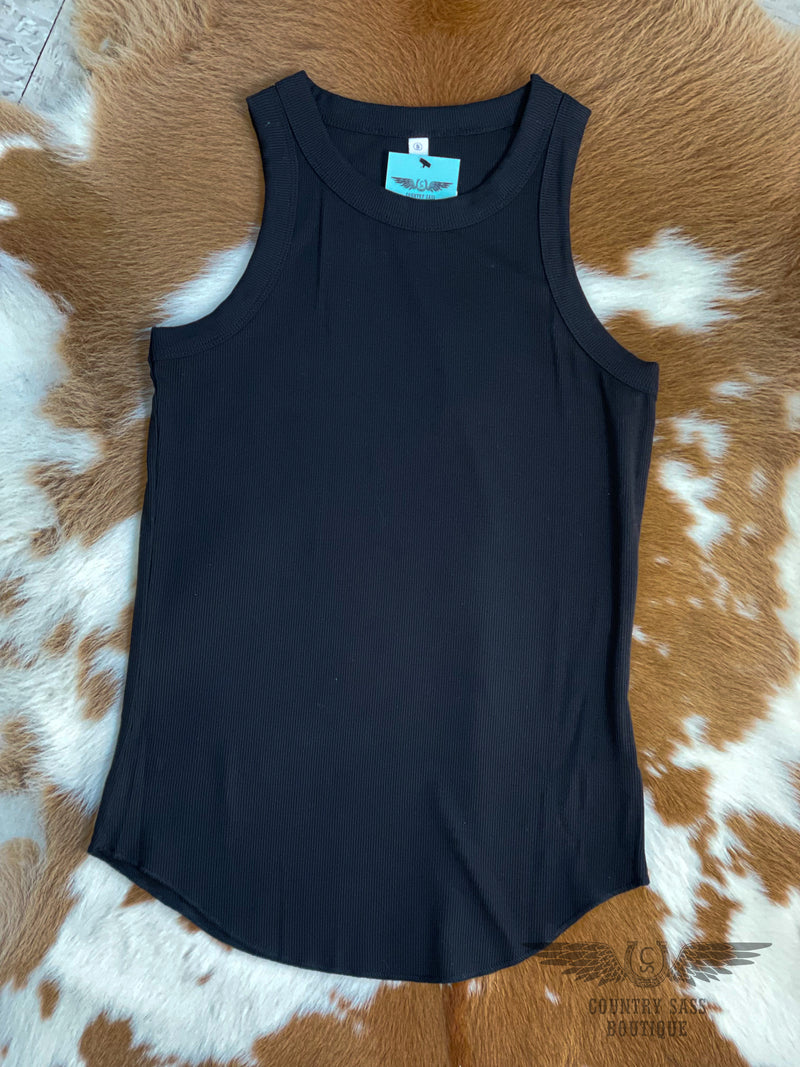 Sara Black Ribbed Tank