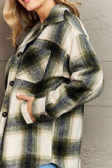The Fireplace Oversized Plaid Shacket in Olive