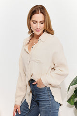 Take A Break Gauze Raw Edge Button-Up Shirt