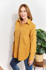 Oversized Corduroy  Button-Down Tunic Shirt with Bust Pocket