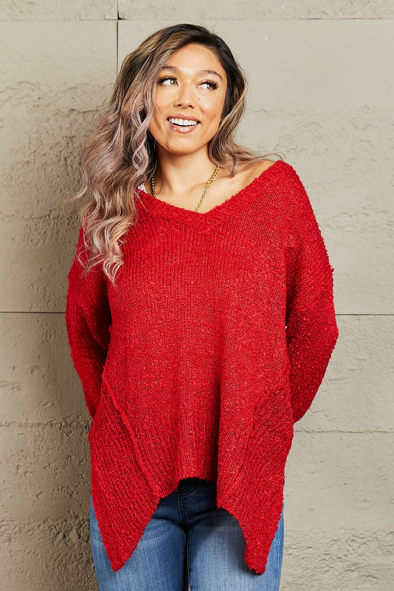 By The Fire Full Size Draped Detail Knit Sweater