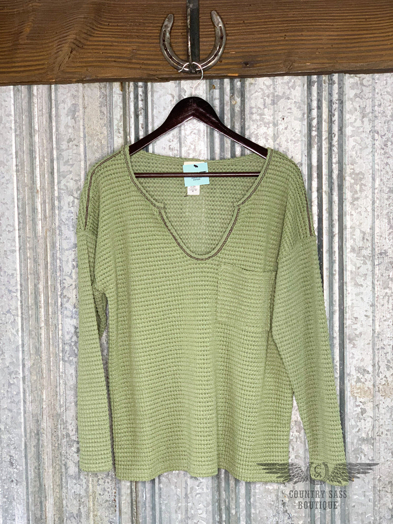 Dusty Sage Waffle Knit Top