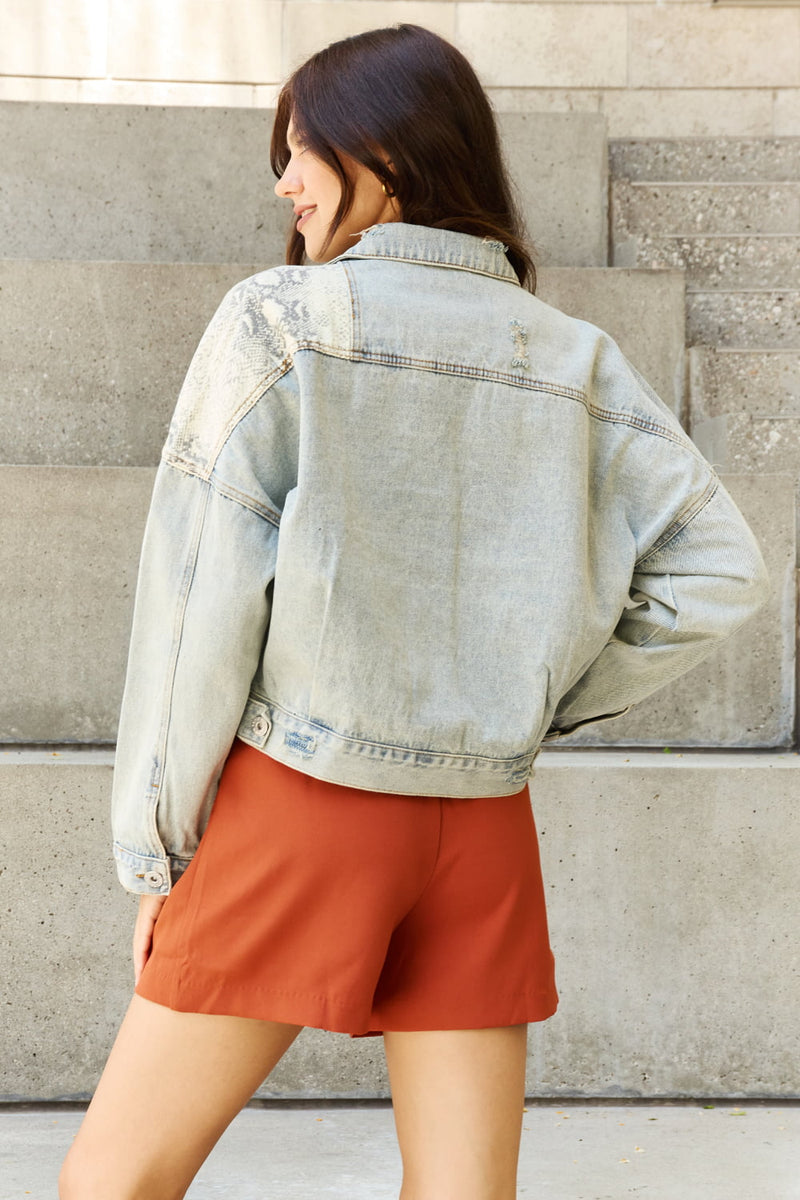 Morning Chills Oversized Snake Print Denim Jacket