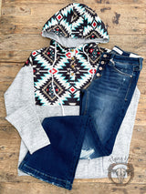 Grey Aztec Print Hoodie- Medium