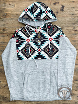Grey Aztec Print Hoodie- Medium