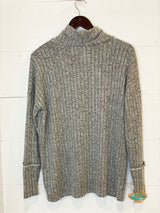 Grey Ribbed Turtleneck Top