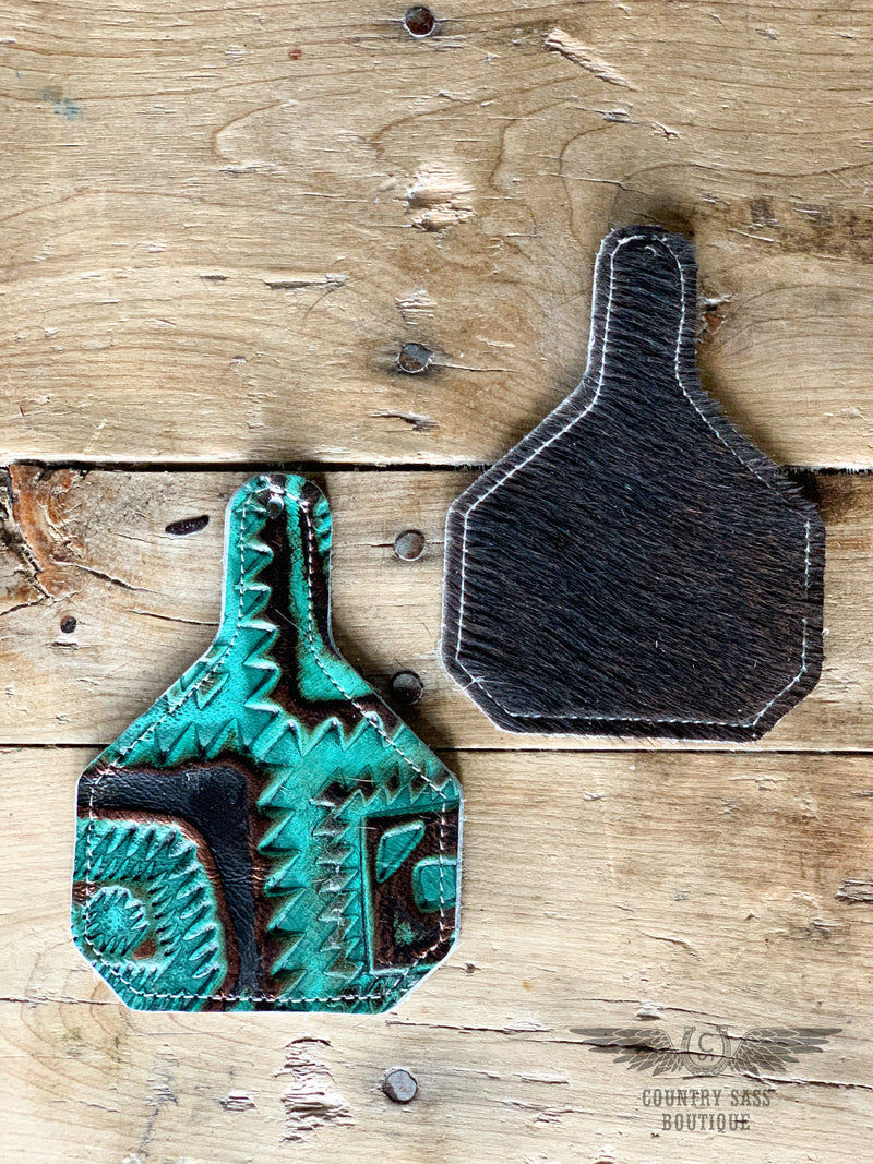 Teal Aztec & Cowhide Freshener Tag