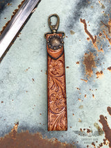 Tooled Leather Wristlet Keychain