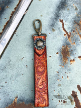 Tooled Leather Wristlet Keychain