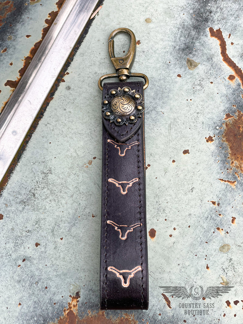 Tooled Leather Wristlet Keychain