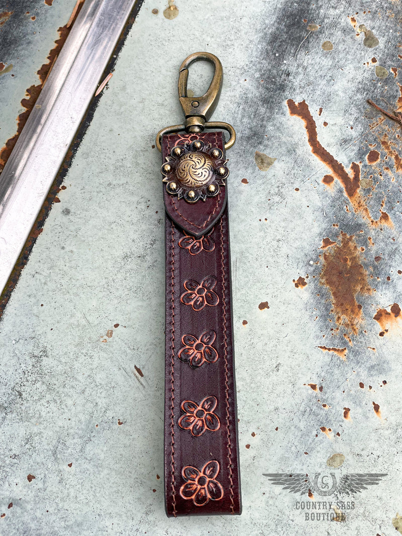 Tooled Leather Wristlet Keychain