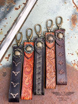 Tooled Leather Wristlet Keychain