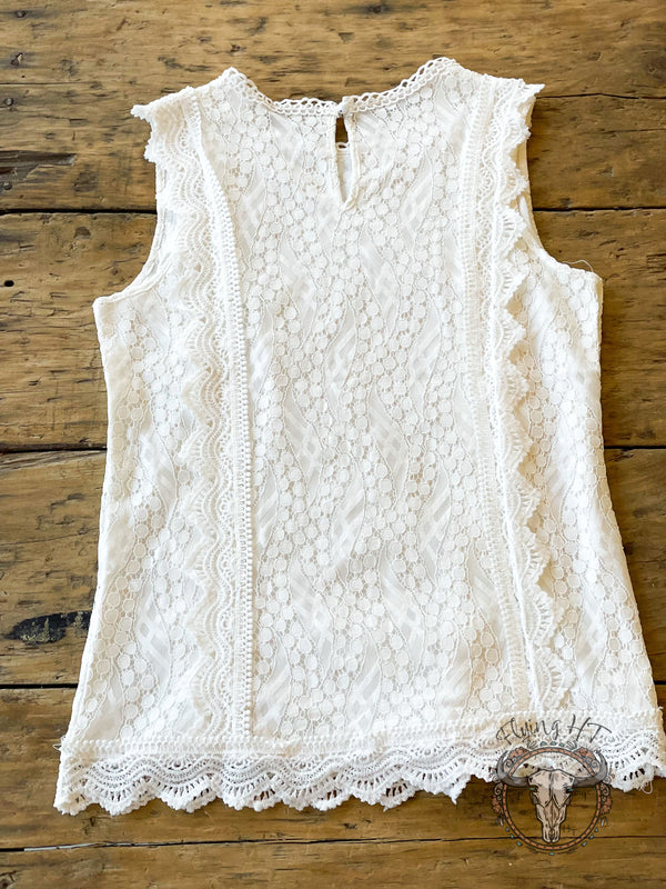 White Lace Scallop Trim Tank